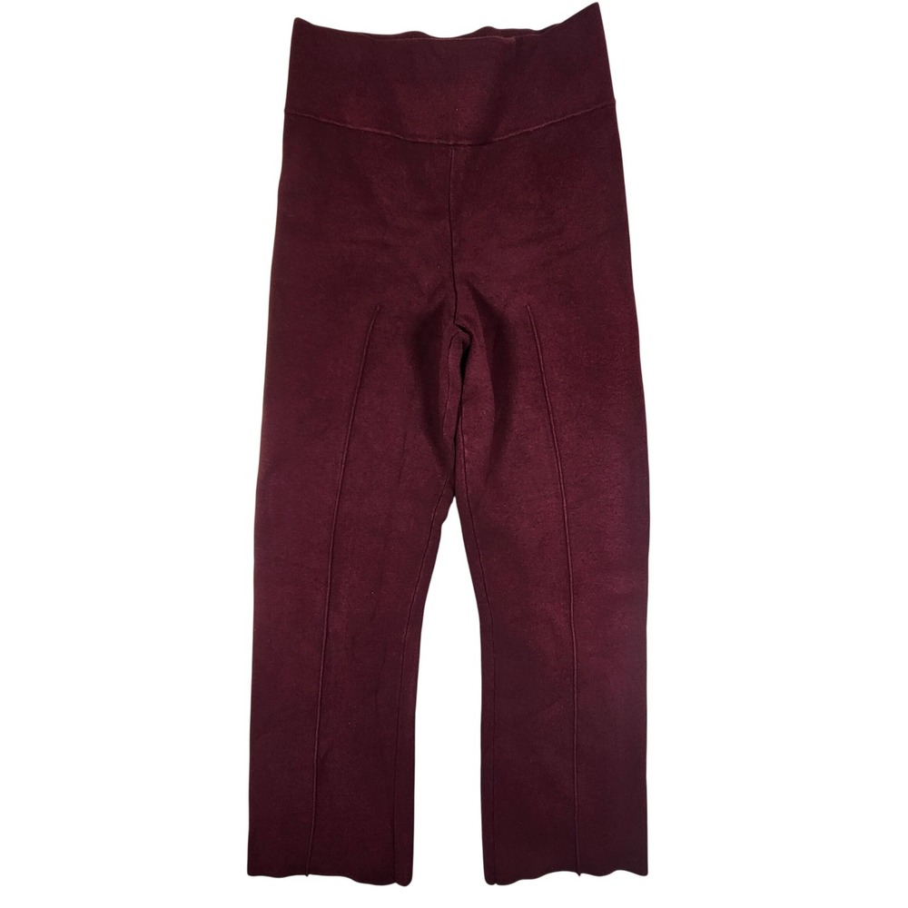 J.Crew Burgundy Knit Pintuck Cropped Flare Pants Small High Rise Maroon Wine